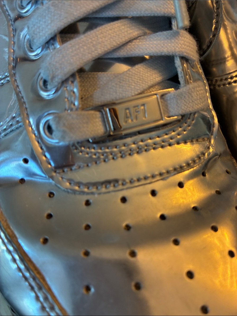 Nike Women's Air Force one Sneakers in Metallic Silver - Picture 8 of 13